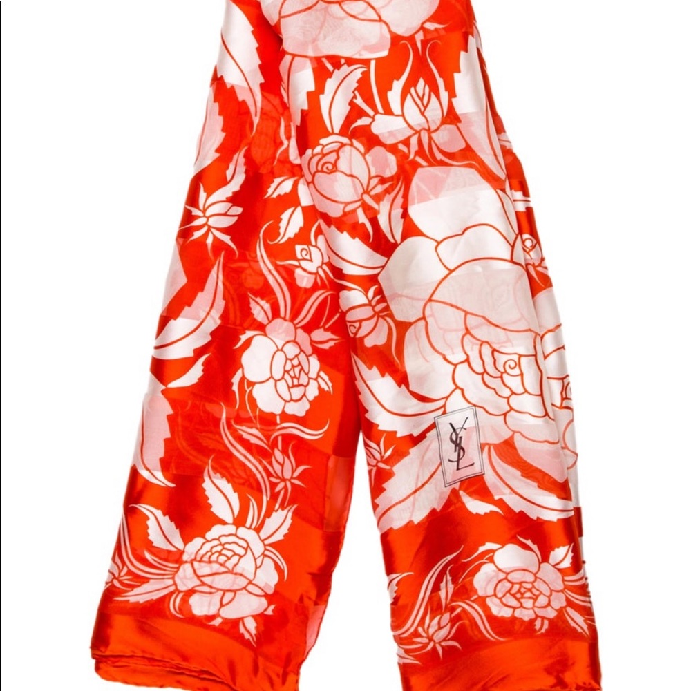 YSL Yves Saint Laurent Floral Silk Scarf - Vintage
